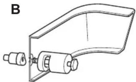 Technical line drawing of a mechanical clamp or bracket with two cylindrical components attached (no text or symbols)