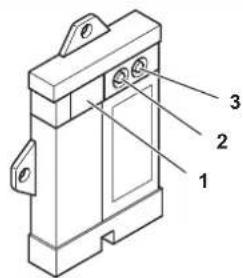 Technical diagram of a mechanical component with numbered parts labeled 1, 2, and 3.