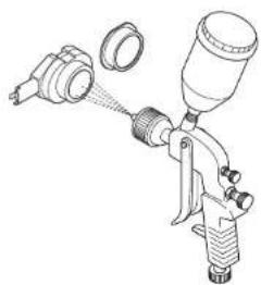 Line drawing of a spray gun with multiple spray bottles and a handle (no text or symbols).