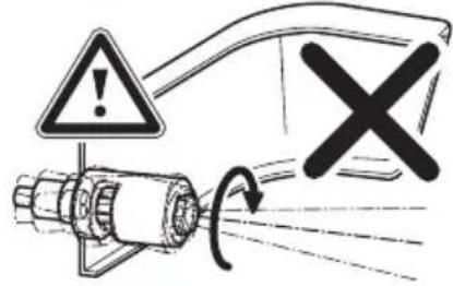 Safety warning symbol and diagram showing a warning sign with an exclamation mark and a cross indicating failure or failure.