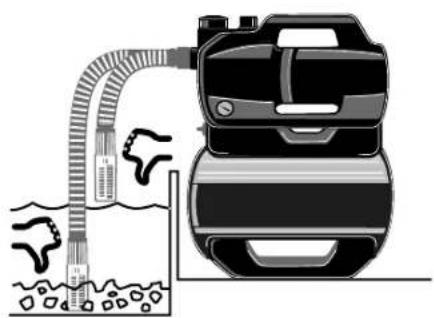 Illustration of a water purifier with pipe and bubbles, no text or symbols present.