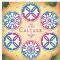 Symmetrical decorative pattern with five interlocking circular motifs in purple, blue, and teal tones (no text or symbols)