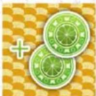 Two green circular icons on a yellow checkered background, one with a plus sign (no text or symbols)