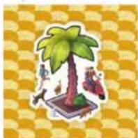 Illustration of a potted plant with a large palm and two smaller figures, set against a yellow-and-white checkered background (no text or symbols)