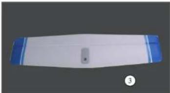 Top-down view of a white and blue elongated object with a small gray button, labeled '3' in the corner (no text or symbols on the object itself)