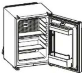 Line drawing of an open refrigerator with ventilation grilles (no text or symbols)