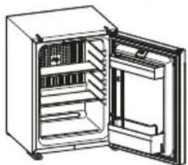 Diagram of an open refrigerator with internal compartments (no text or labels)