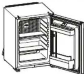 Illustration of an open refrigerator with shelves and door (no text or symbols)