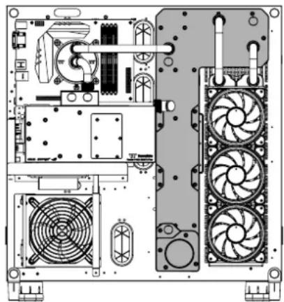 Technical diagram of an electronic device showing internal components including fans, switches, and motors (no text or labels)