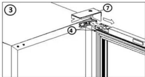 Technical diagram showing labeled components of a structural assembly with numbered parts and directional arrows