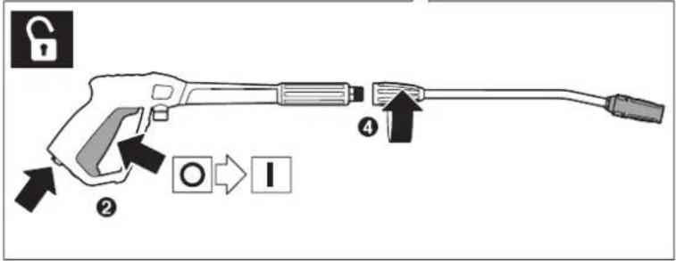 Diagram of a hairdryer tool with labeled parts and directional arrows indicating motion or sequence.