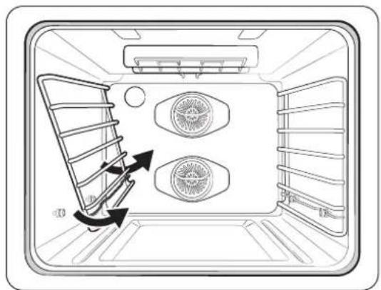 Top-down schematic of a refrigerator interior showing ventilation duct and fan layout (no text or symbols)