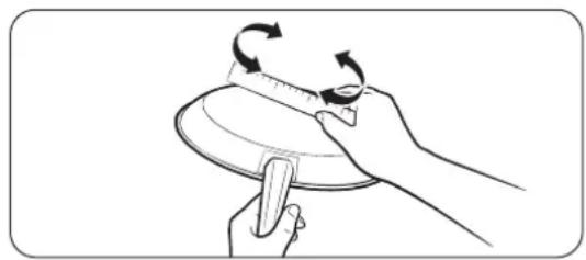 Illustration of a hand using a tool to lift a plate with rotation arrows (no text or symbols)