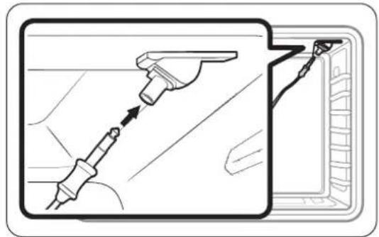 Diagram showing a hand holding a tool with an arrow pointing to a device, next to a container (no text or symbols)