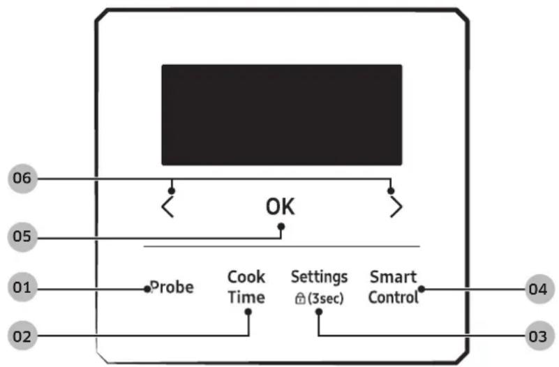 graph TD A["Probe"] --> B["Cook Time"] B --> C["Settings @(3sec)"] C --> D["Smart Control"] D --> E["04"] D --> F["03"] G["OK"] --> H["05"] G --> I["06"]