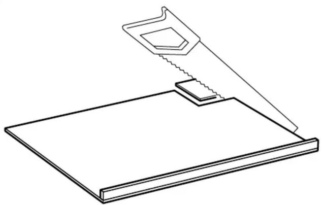 Dessin au trait d'une scie coupant une surface plane (sans texte ni symboles)