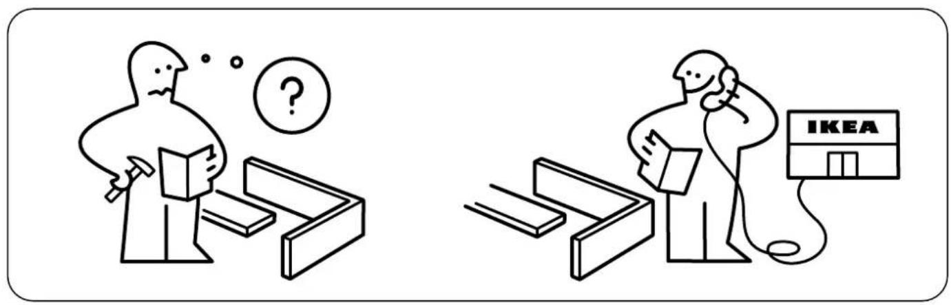 Illustration comparant deux scènes : l'une montrant une personne examinant des documents avec un point d'interrogation, l'autre montrant une personne tenant une tablette à côté d'un magasin IKEA.