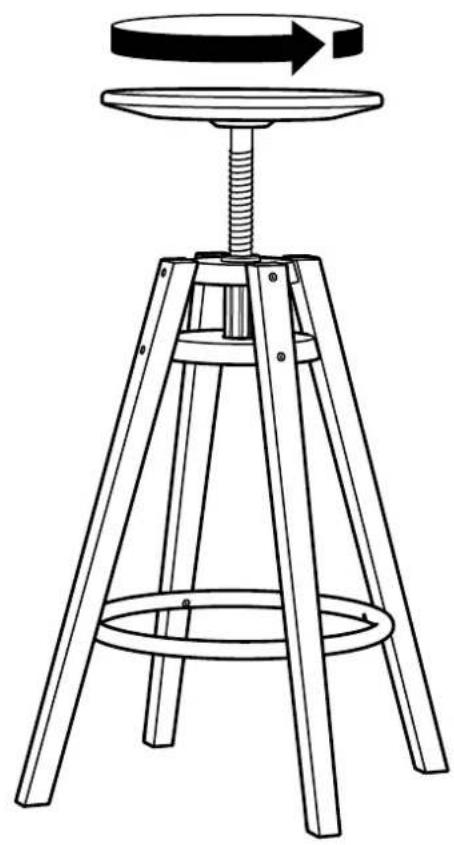 Dessin au trait d'un tabouret en bois avec un plateau circulaire et des supports latéraux, sans texte ni symbole.