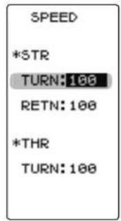 SPEED *STR TURN: 100 RETN: 100 *THR TURN: 100