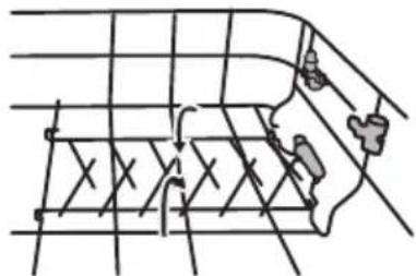 Diagram of a grid-based structure with directional arrows and symbols, no readable text or labels.