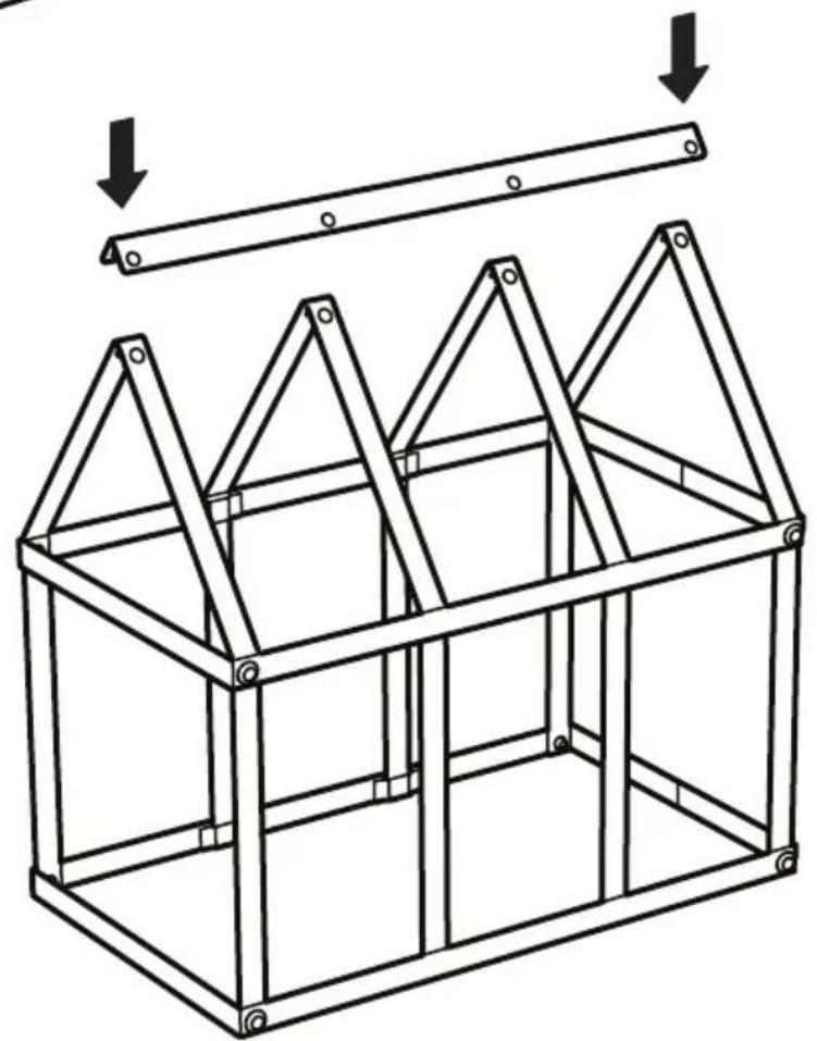 Line drawing of a metal frame structure with triangular supports and two downward arrows indicating support or movement (no text or symbols)