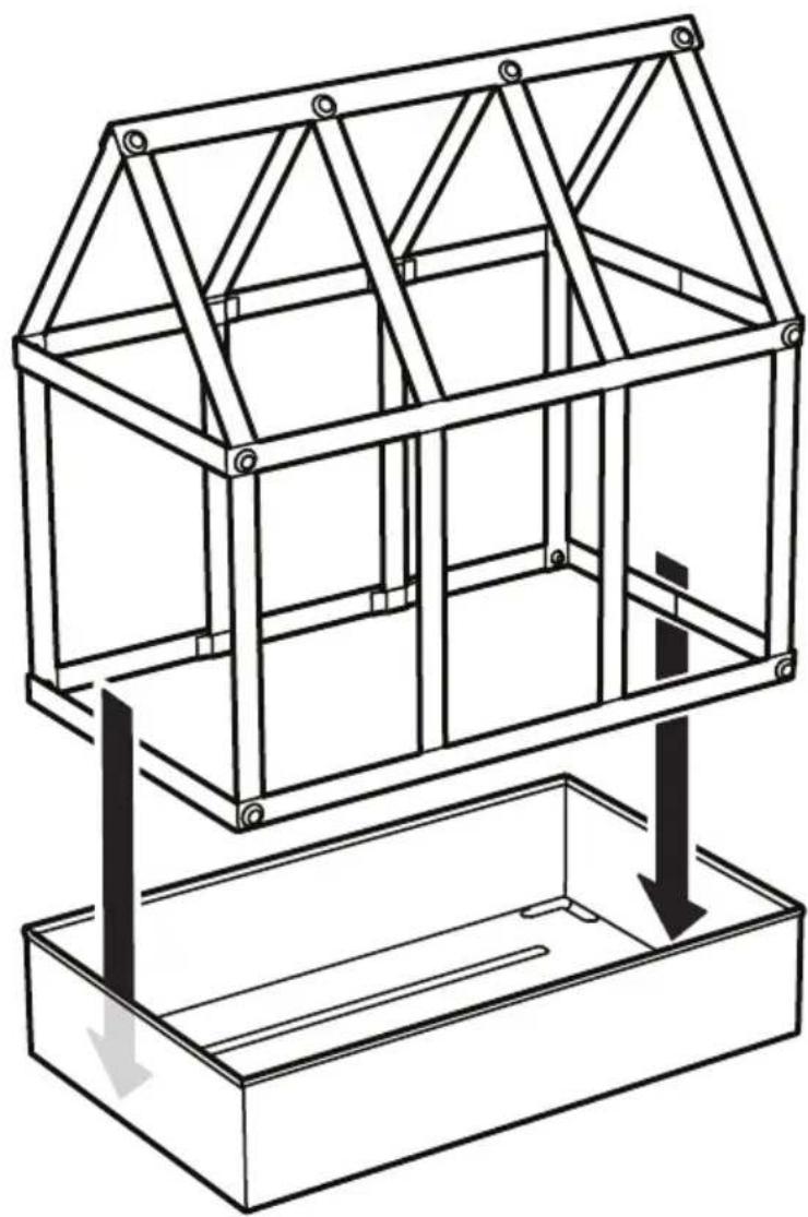 Technical line drawing of a structural frame with triangular supports and a rectangular base, showing internal structure and downward arrows (no text or symbols)
