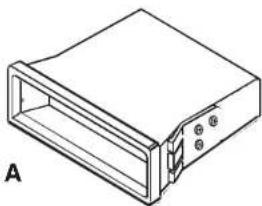 Isometric line drawing of a rectangular electronic device with a recessed panel and mounting holes (no text or symbols)