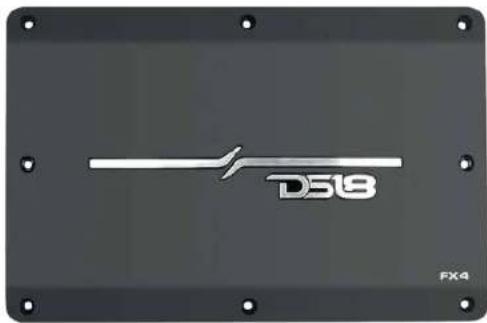 Exterior view of a black rectangular plate with a metallic line and 'DS18' logo, no readable text or symbols beyond the branding.