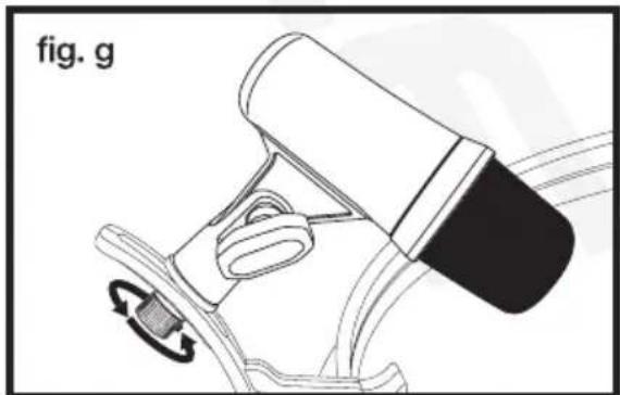 Diagram of a mechanical device with a rotating knob and adjustment knob, labeled 'fig. g' (no text or symbols on the diagram itself)