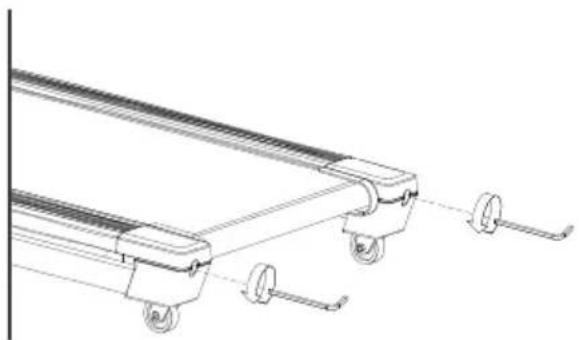 Technical line drawing of a mechanical device with wheels and adjustment knobs (no text or symbols)