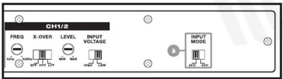 CH1/2 FREQ X-OVER LEVEL INPUT VOLTAGE 92Hz OFF HPF LPF MIN MAX HIGH LOW INPUT MODE a 2CH 4CH