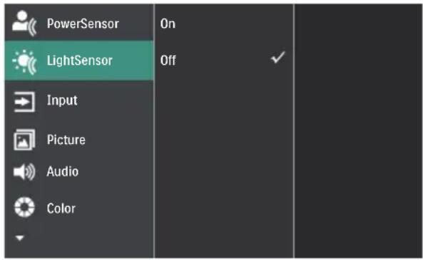 PowerSensor On LightSensor Off Input Picture Audio Color