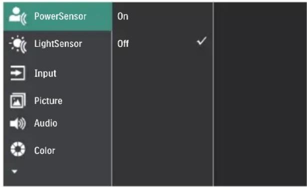 PowerSensor On LightSensor Off Input Picture Audio Color