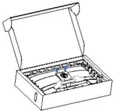 Line drawing of an open toolbox with internal compartments and a small inset showing a circular object (no text or symbols)