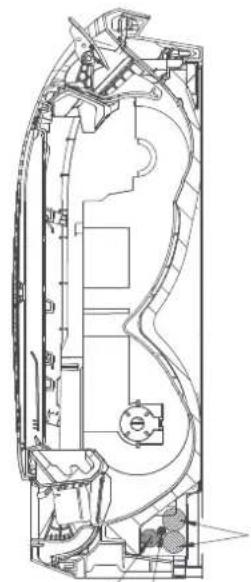 Technical line drawing of a mechanical assembly with internal components and no visible text or symbols