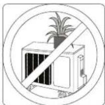 Symbolic illustration of a potted plant inside a crossed-out air conditioner unit, enclosed in a circle (no text or symbols)