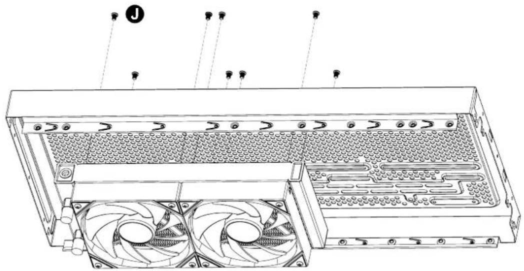 Technical line drawing of a server rack with two fans and mounting holes (no text or symbols)