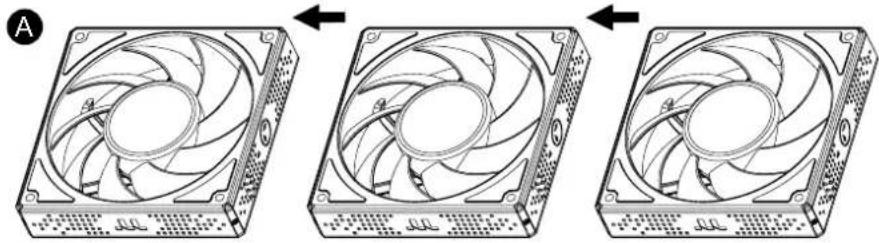 Three sequential images of a computer CPU fan with visible internal blades and mounting holes, showing no text or symbols.