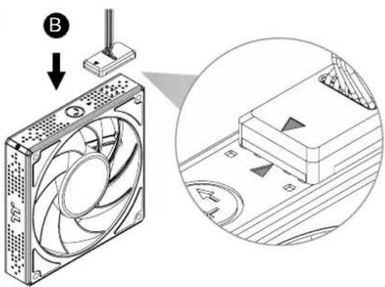Technical illustration of a CPU fan assembly with an inset close-up showing internal components (no text or symbols)