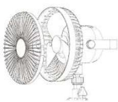 Technical line drawing of a mechanical fan assembly (no text or symbols)