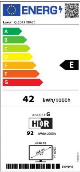 ENERG Luxor QLED43 00676 A B C D E F G 42 kWh/1000h 92 kWh/1000h 3840 px 2160 px 50746445
