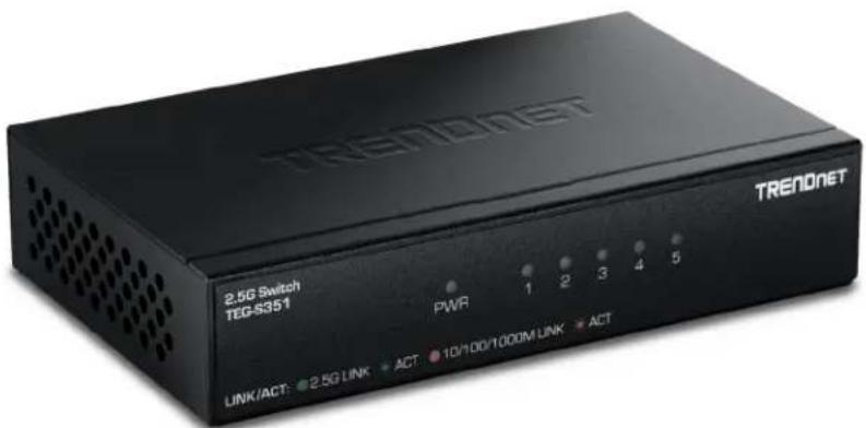 TRENONET 2.5G Switch TEG-S351 PWR 1 2 3 4 5 TRENONET LINK/ACT: ● 2.5G LINK + ACT ● 10/100/1000M LINK + ACT