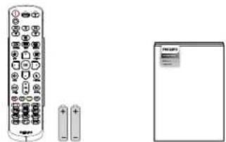 Illustration of a remote control with icons and buttons, next to a blank screen (no text or symbols)