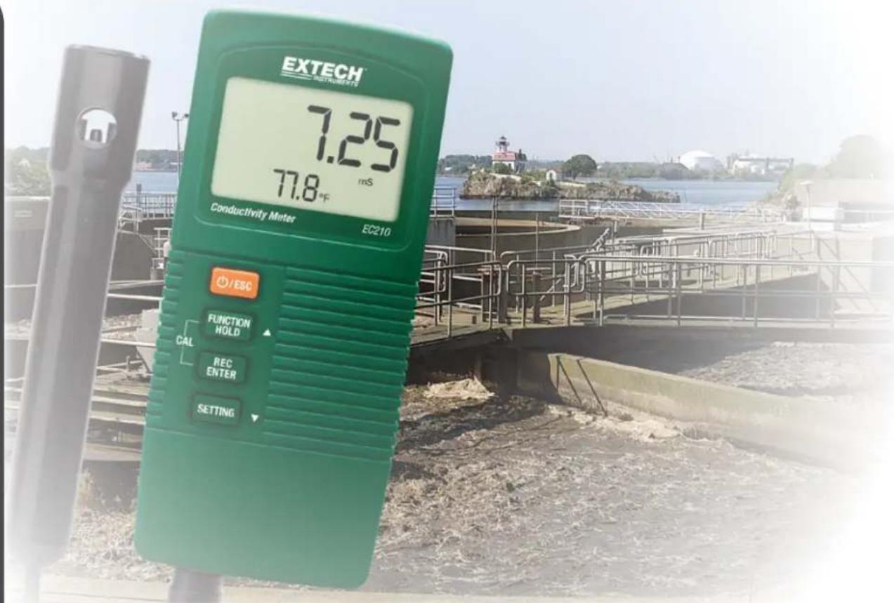 EXTECH INSTRUMENTS 7.25 77.8 °F mS Conductivity Meter EC210 /ESC FUNCTION HOLD CAL REC ENTER SETTING