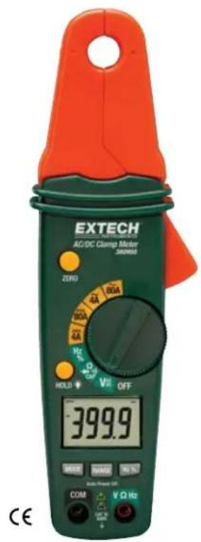 EXTECH AC/DC Clamp Meter SINNED ZERO 6A 80A 80A 8A Hz OFF HOLD 399.9 COM V Q Hz CE