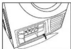 Technical line drawing of a device with ventilation grilles and a label pointing to a component (no readable text or symbols)