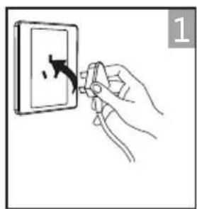 Hand holding a switch to open a wall socket, with a hand pointing to the socket (no text or symbols visible)