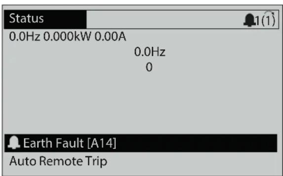 Status 0.0Hz 0.000kW 0.00A 0.0Hz 0 Earth Fault [A14] Auto Remote Trip