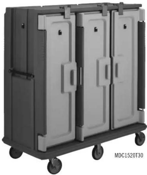 Exterior view of a modular storage unit with three compartments and wheels (no text or symbols visible)