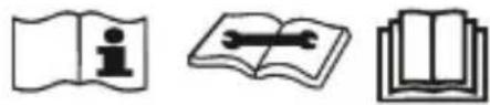 Three icon set: open book with 'i', open notebook with wrench, and closed book (no text or symbols)